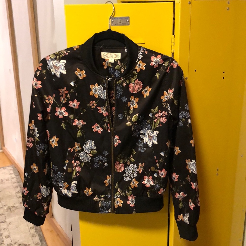 Pink Rose Satin Floral Bomber Jacket